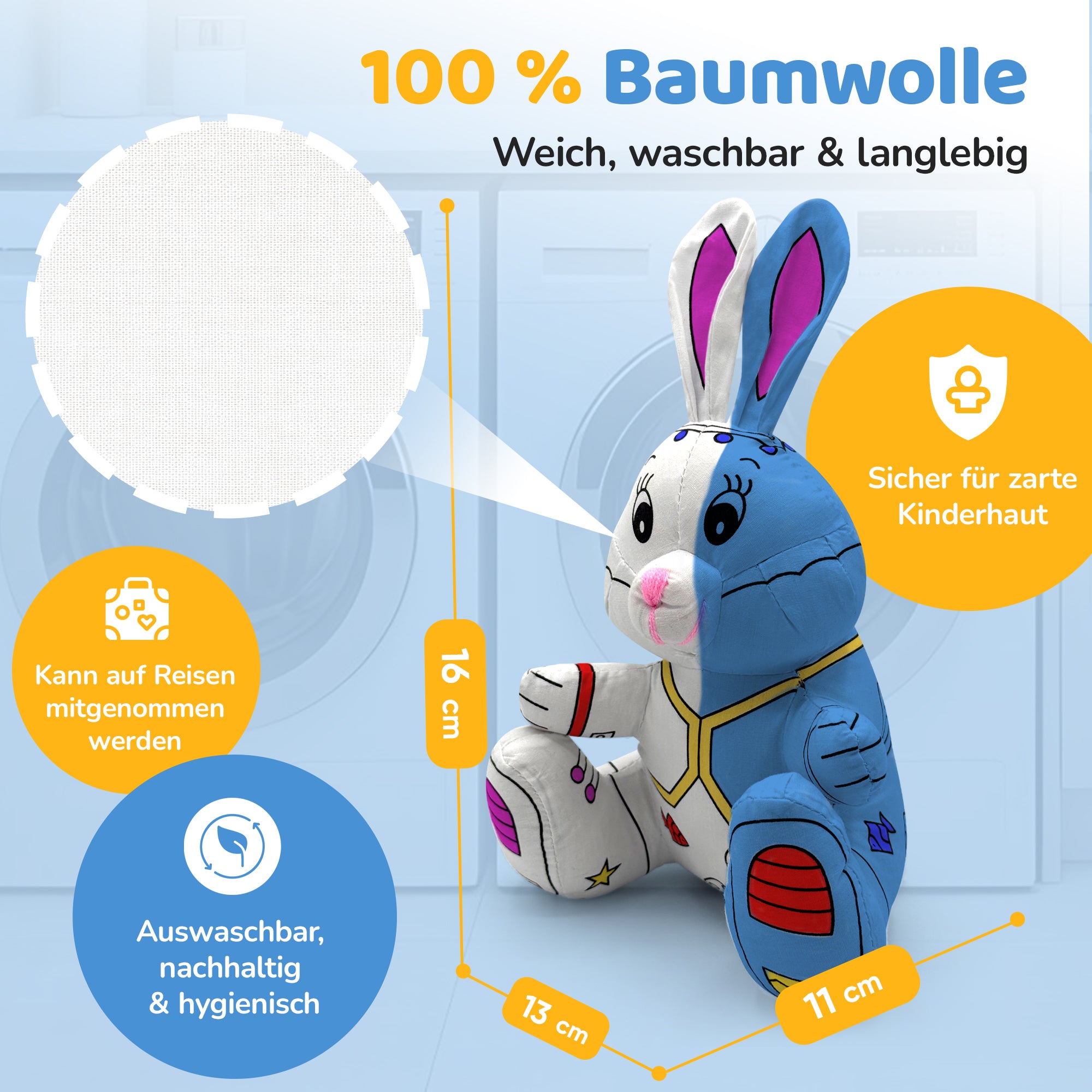 Kuscheltier zum anmalen inkl. 10 auswaschbaren Filzstifte – Kreatives Malspielzeug für Kinder