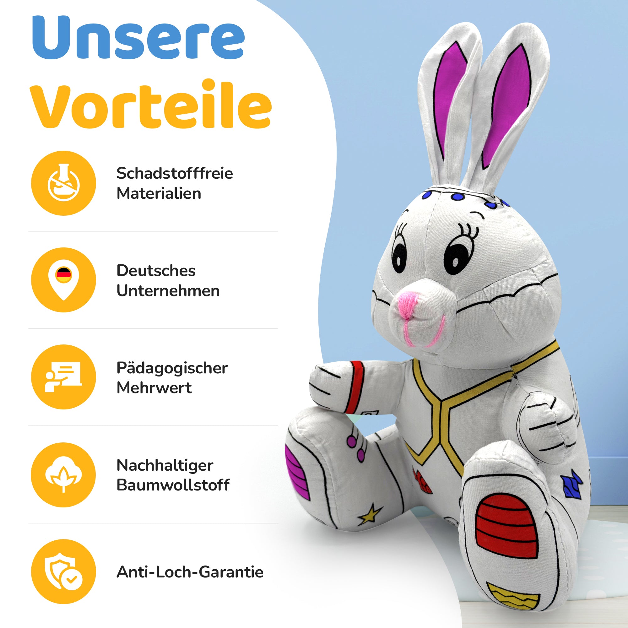 Kuscheltier zum anmalen inkl. 10 auswaschbaren Filzstifte – Kreatives Malspielzeug für Kinder