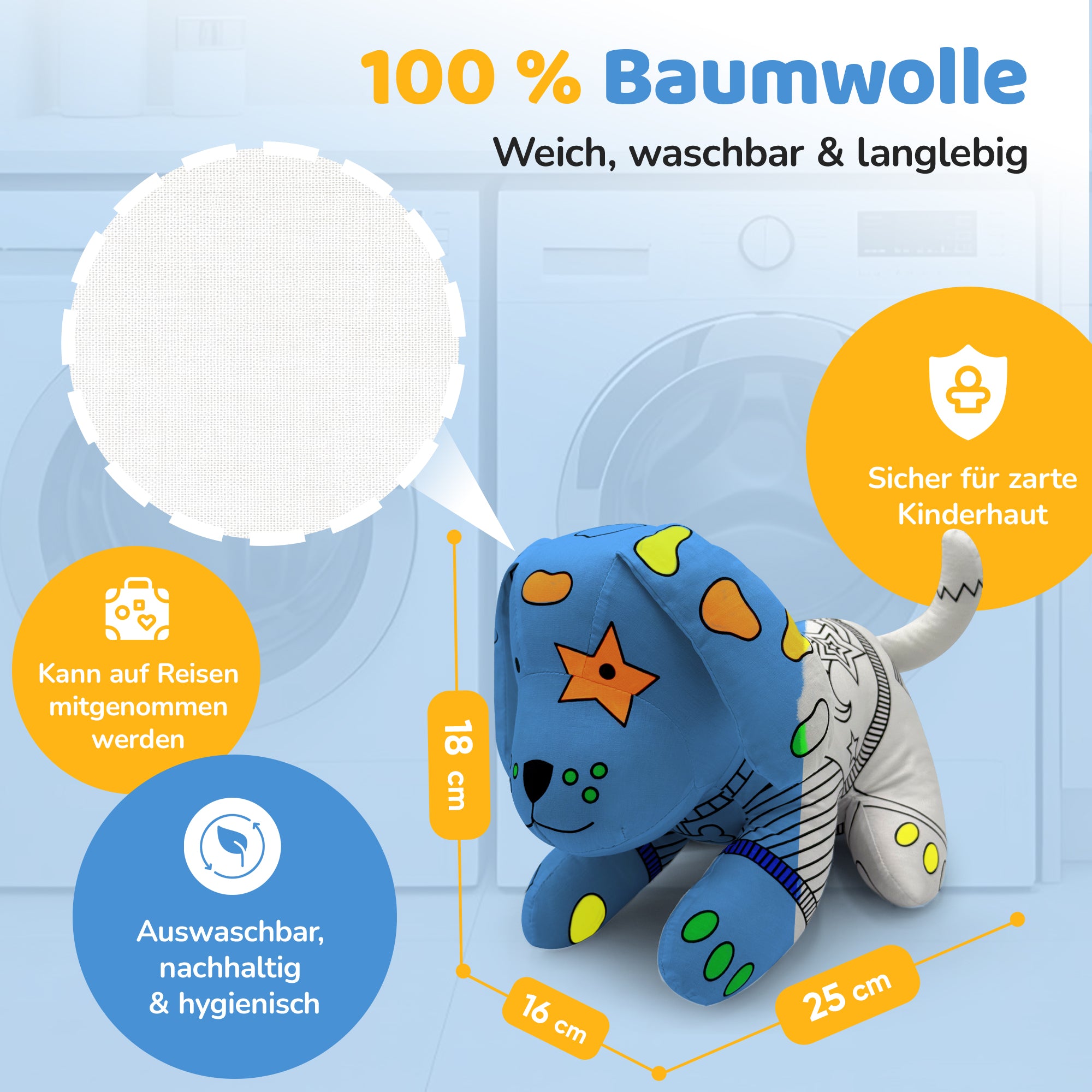 Kuscheltier zum anmalen inkl. 10 auswaschbaren Filzstifte – Kreatives Malspielzeug für Kinder