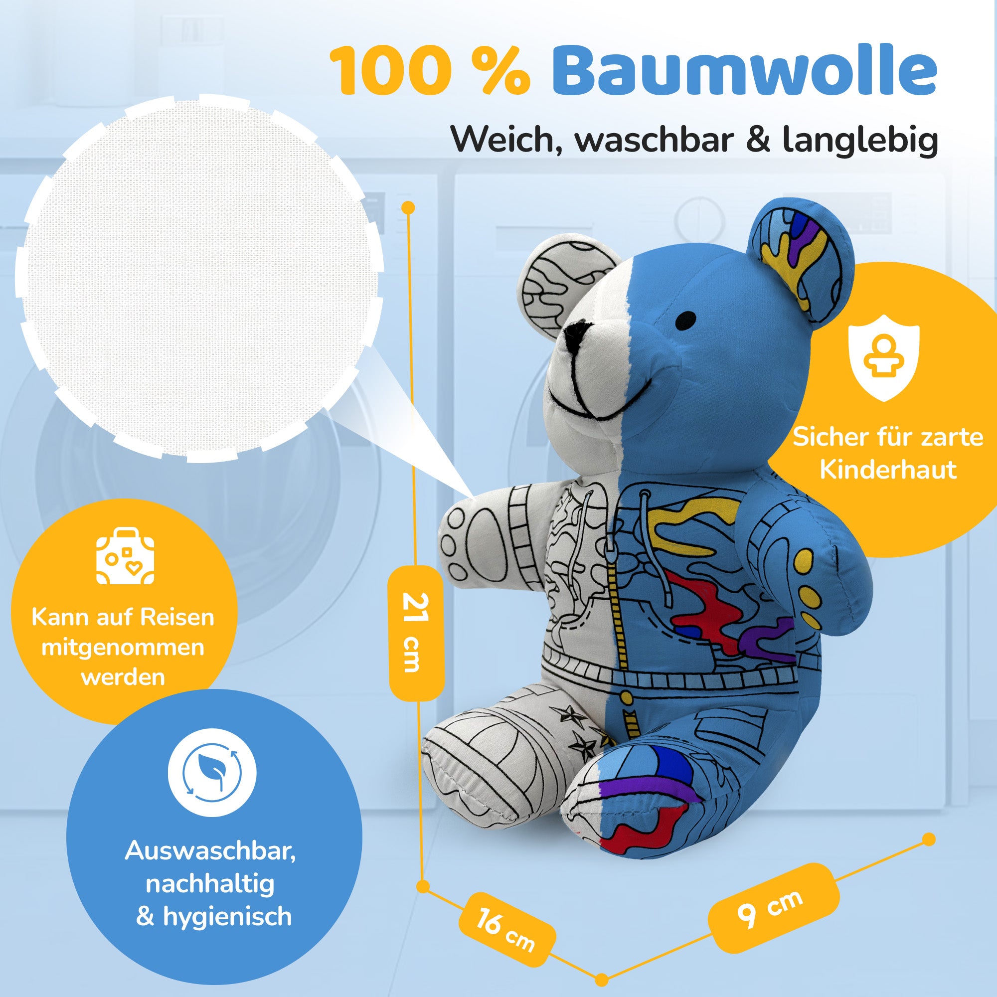 Kuscheltier zum anmalen inkl. 10 auswaschbaren Filzstifte – Kreatives Malspielzeug für Kinder