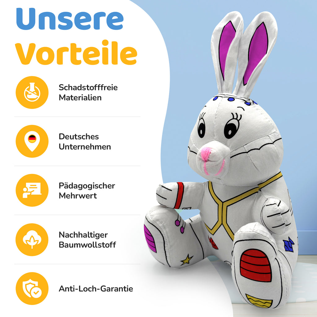 Kuscheltier zum anmalen inkl. 10 auswaschbaren Filzstifte – Kreatives Malspielzeug für Kinder