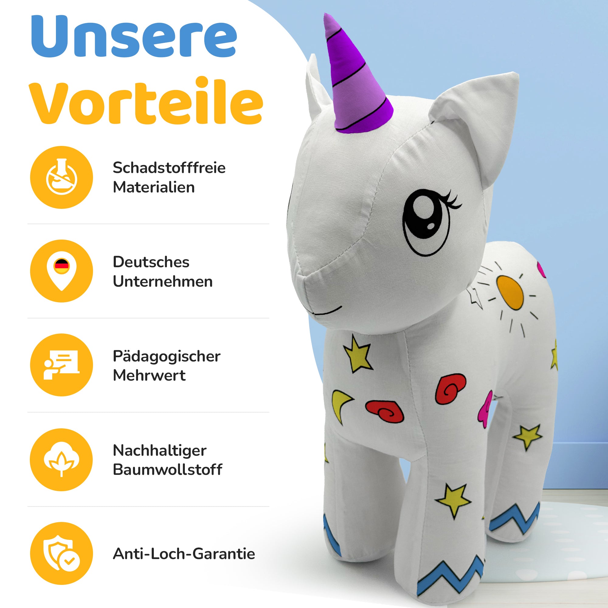 Kuscheltier zum anmalen inkl. 10 auswaschbaren Filzstifte – Kreatives Malspielzeug für Kinder