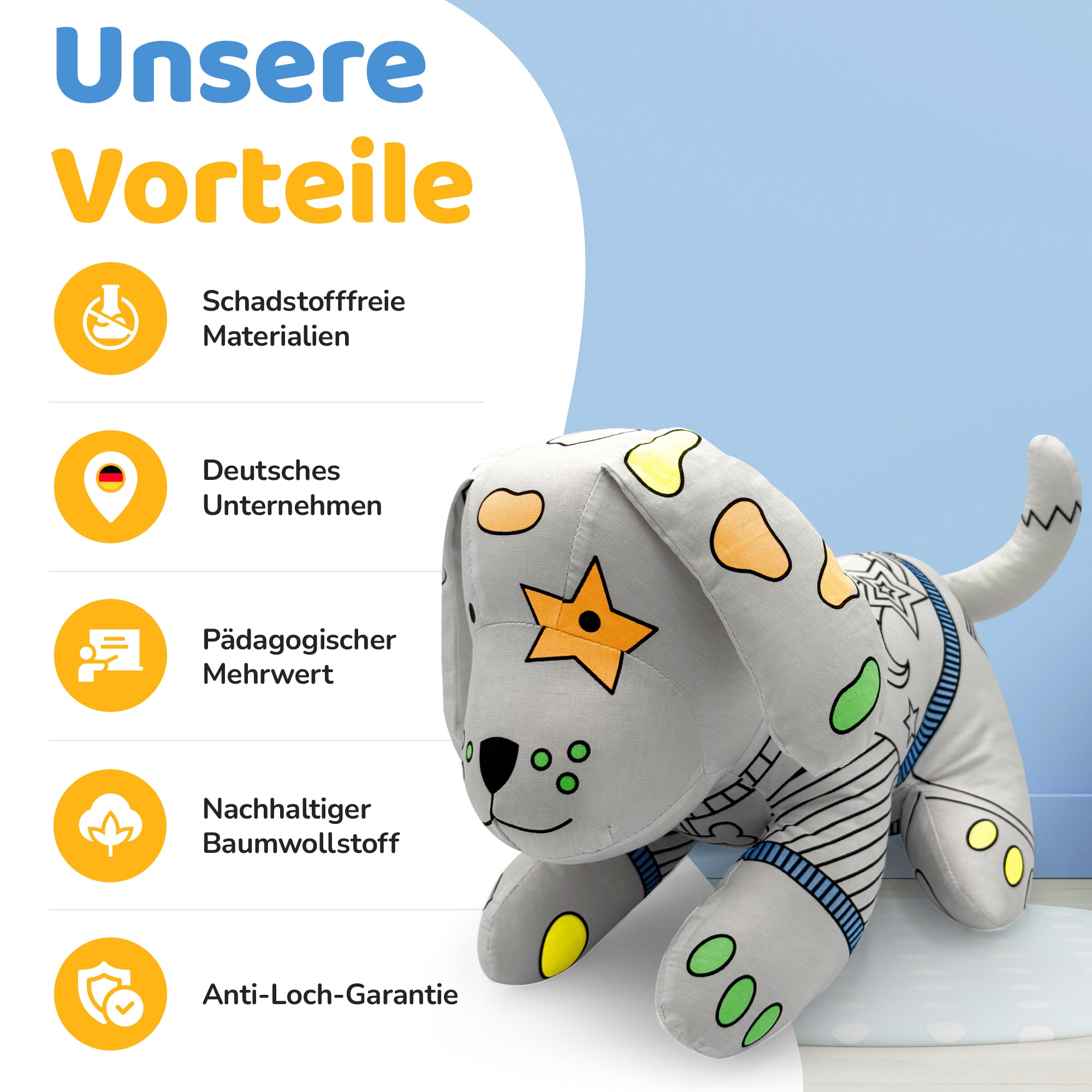 Kuscheltier zum anmalen inkl. 10 auswaschbaren Filzstifte – Kreatives Malspielzeug für Kinder